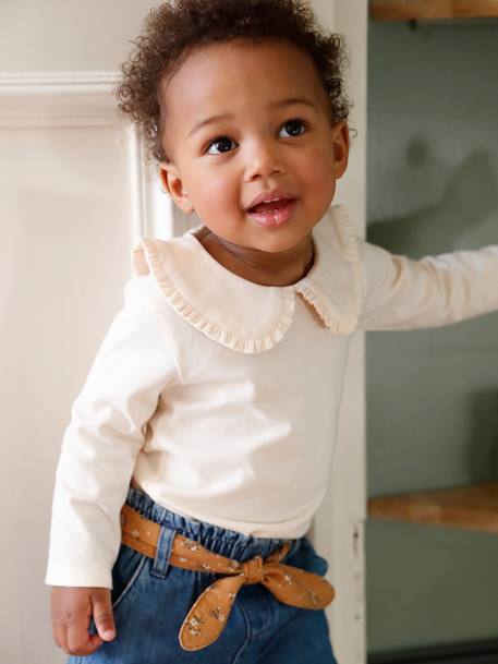 T-shirt manches longues bébé col claudine beige clair 1 - vertbaudet enfant 