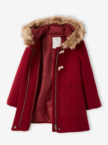 Duffle-coat à capuche fille en drap de laine fermeture par brandebourgs brique+encre 2 - vertbaudet enfant 