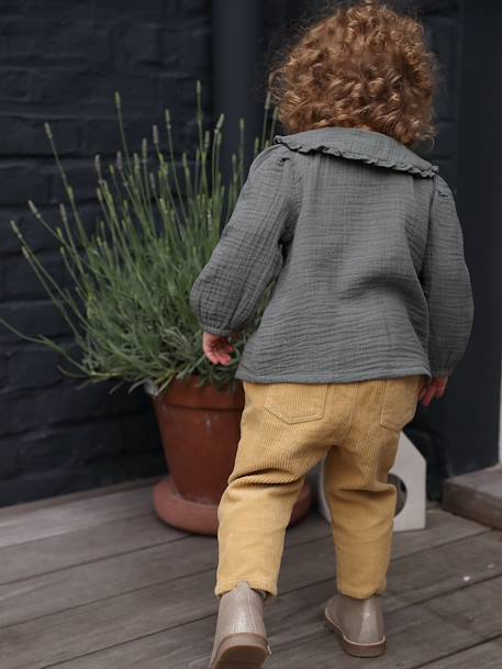 Pantalon en velours côtelé bébé moutarde 1 - vertbaudet enfant 