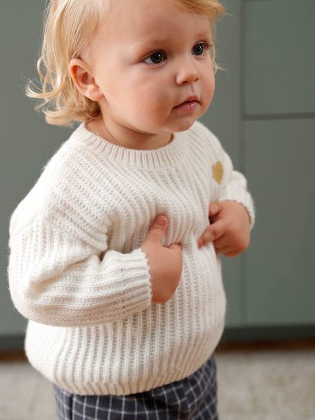 Pull tricot bébé coeur doré ivoire+rose chiné 1 - vertbaudet enfant 