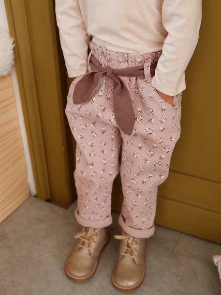 Pantalon avec ceinture en tissu bébé guimauve+vert grisé 1 - vertbaudet enfant 