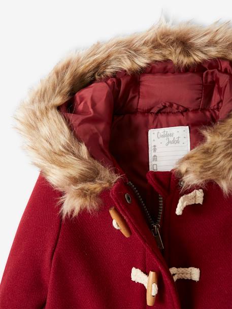 Duffle-coat à capuche fille en drap de laine fermeture par brandebourgs brique+encre 4 - vertbaudet enfant 