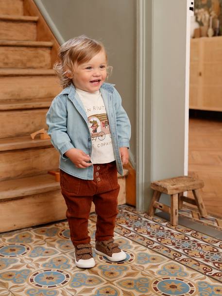 Pantalon bébé velours côtelé anthracite+marron 5 - vertbaudet enfant 