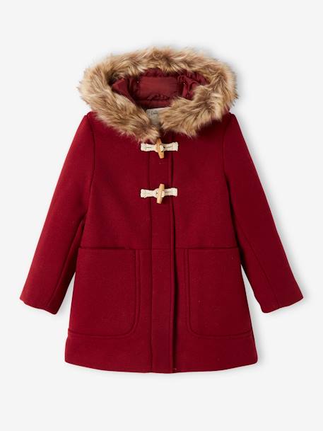Duffle-coat à capuche fille en drap de laine fermeture par brandebourgs brique+encre 1 - vertbaudet enfant 