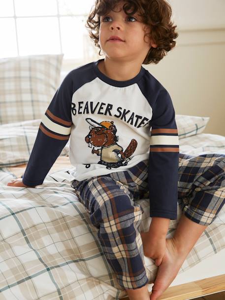 Pyjama castor garçon avec bas en flanelle BLEU FONCE 1 - vertbaudet enfant 