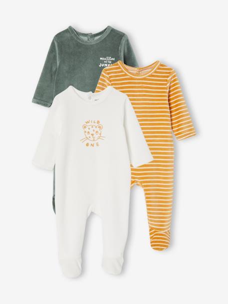 Lot de 3 pyjamas en velours bébé ouverture dos BASICS lot blush foncé+lot curcuma+lot ivoire 12 - vertbaudet enfant 