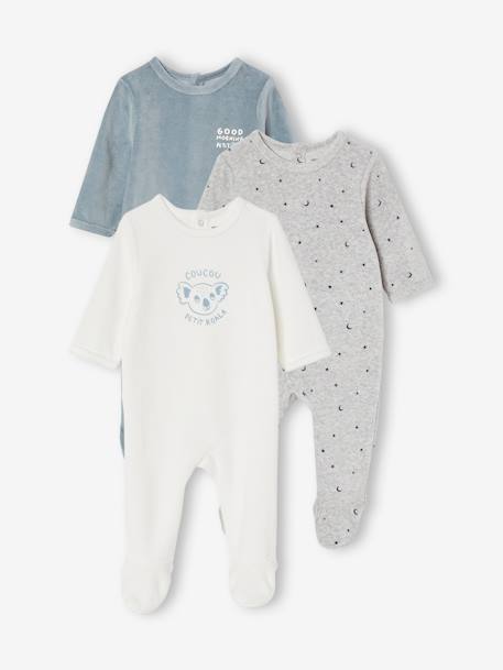 Lot de 3 pyjamas en velours bébé ouverture dos BASICS lot blush foncé+lot curcuma+lot ivoire 19 - vertbaudet enfant 