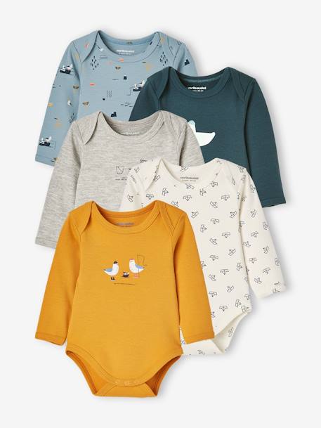 Lot de 5 bodies manches longues bébé emmanchure US lot jaune épicé 1 - vertbaudet enfant 