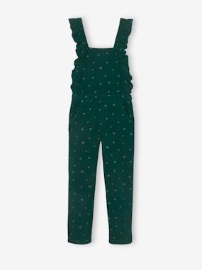 Combishort à volants en gaze de coton fille - fuchsia