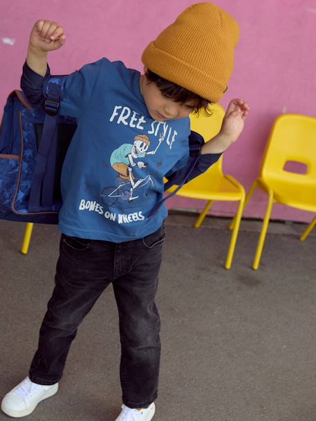 Tee-shirt doubles manches garçon bordeaux+dark bleu ardoise 10 - vertbaudet enfant 