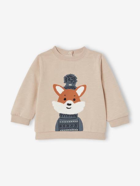 Sweat fantaisie bébé garçon beige chiné+caramel 1 - vertbaudet enfant 
