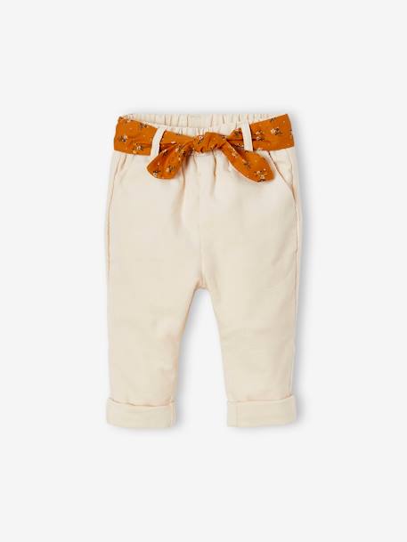 Pantalon en velours bébé avec ceinture en tissu beige clair+encre 1 - vertbaudet enfant 