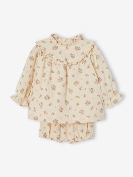 Robe en gaze de coton bébé avec bloomer beige imprimé 3 - vertbaudet enfant 