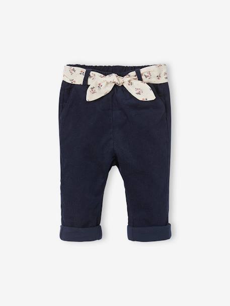 Pantalon en velours bébé avec ceinture en tissu beige clair+encre 4 - vertbaudet enfant 