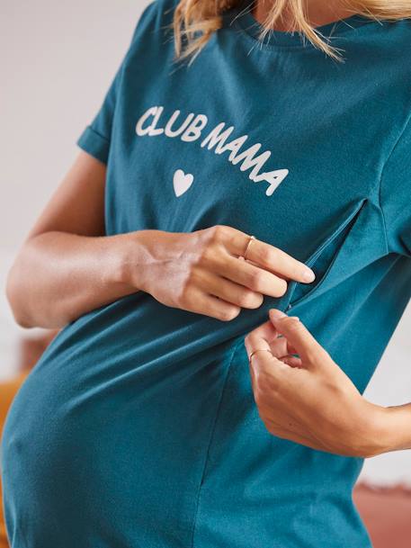 Chemise de nuit T-shirt grossesse et allaitement en coton bio Vert 4 - vertbaudet enfant 
