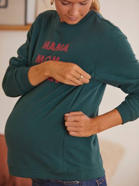 Sweat molleton à message grossesse et allaitement encre+Vert sapin 13 - vertbaudet enfant 