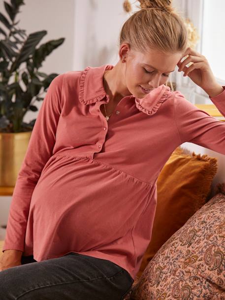 T-shirt blouse col volanté grossesse et allaitement Vieux rose 7 - vertbaudet enfant 