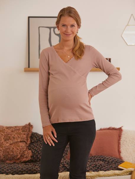 Tee-shirt col V croisé grossesse et allaitement Gris anthracite+Rose 7 - vertbaudet enfant 