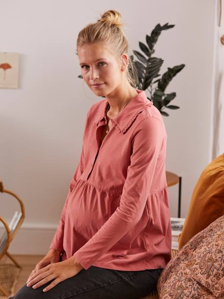 T-shirt blouse col volanté grossesse et allaitement Vieux rose 9 - vertbaudet enfant 