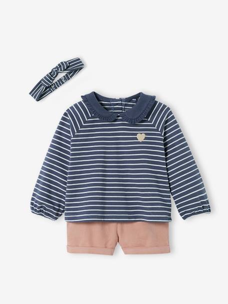 Ensemble 3 pièces bébé short en velours, T-shirt et bandeau  - vertbaudet enfant