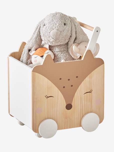 Coffre à Jouets En Bois Vert Baudet – Rose à Fleurs – Avec Roulettes Et Poignée