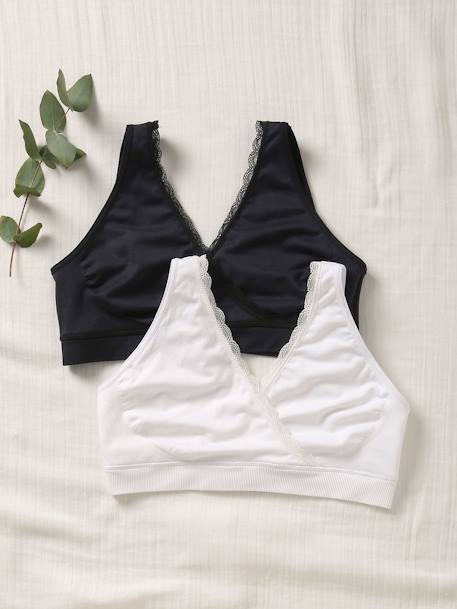 Lot de 2 brassières grossesse et allaitement finition dentelle Lot Blanc/ noir 3 - vertbaudet enfant 