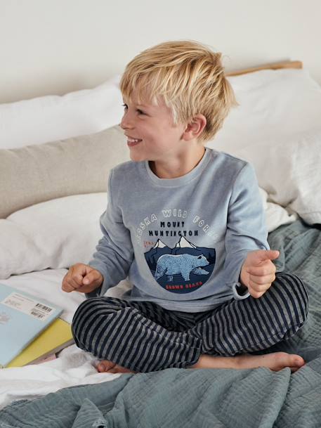 Lot de 2 pyjamas 'nature' en velours garçon BASICS LOT BLEU ET GRIS 2 - vertbaudet enfant 