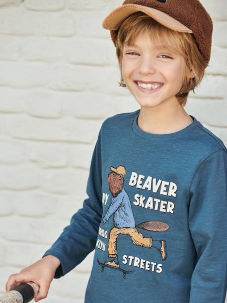 T-shirt fun motif animal crayonné garçon Oeko-Tex® BLEU CANARD+Caramel+gris Chiné MOYEN 1 - vertbaudet enfant 