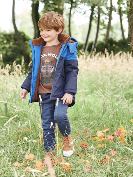 Pantalon style jogger doublé polaire garçon facile à enfiler encre+NOISETTE 9 - vertbaudet enfant 