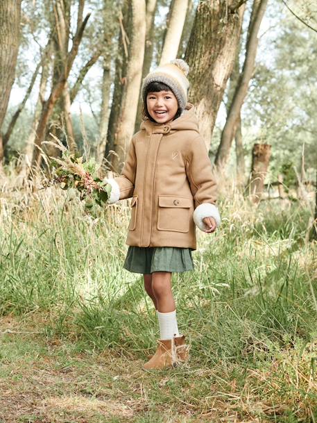 Manteau à capuche en drap de laine fille doublé sherpa chamois+vert foncé 2 - vertbaudet enfant 