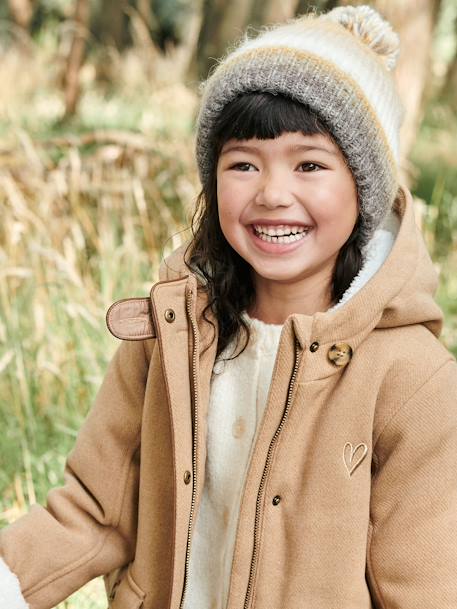 Manteau à capuche en drap de laine fille doublé sherpa chamois+vert foncé 8 - vertbaudet enfant 