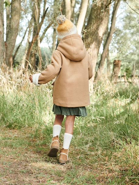Manteau à capuche en drap de laine fille doublé sherpa chamois+vert foncé 10 - vertbaudet enfant 