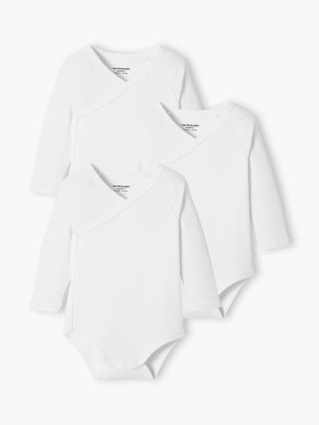 Lot de 3 bodies Bio Collection manches longues ouverture naissance BASICS lot blanc 1 - vertbaudet enfant 