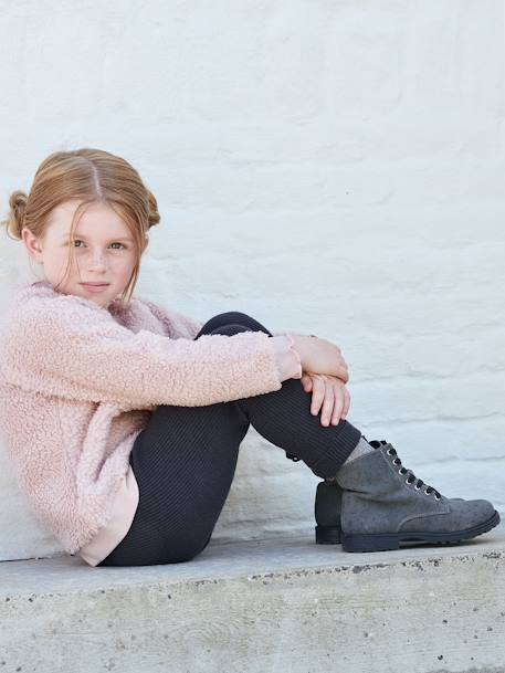 Legging en tricot fille gris anthracite+rose foncé 1 - vertbaudet enfant 