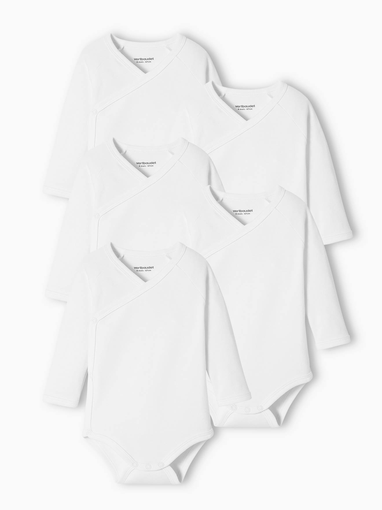 Vertbaudet - Lot De 5 Bodies Bébé Manches Longues En Coton Bio | Emmanchures US Faciles | Motifs Imprimés Et Unis | Taille 0-24 Mois