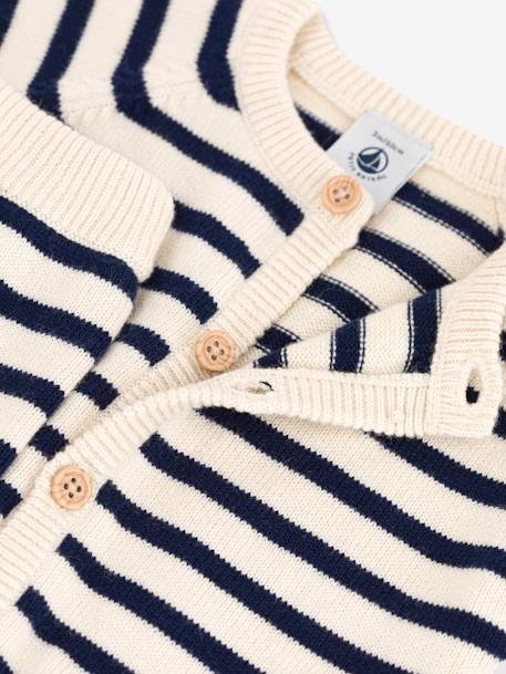 Ensemble 2 pièces bébé en tricot rayé laine et coton PETIT BATEAU blanc imprimé 3 - vertbaudet enfant 