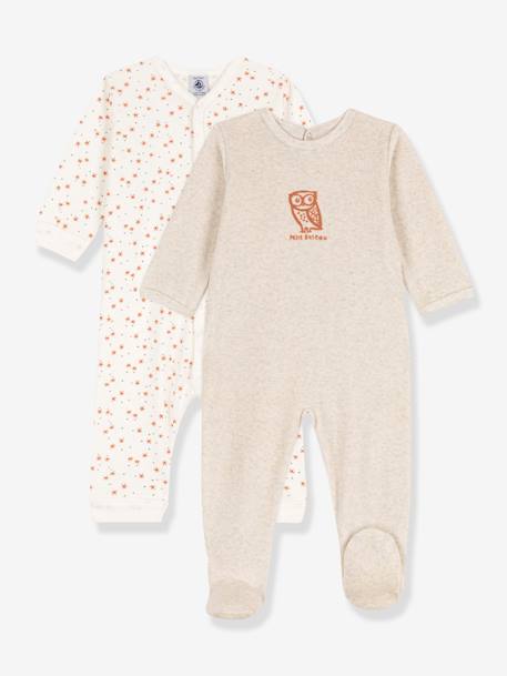Lot de 2 pyjamas dors-bien bébé en coton bio PETIT BATEAU beige 1 - vertbaudet enfant 