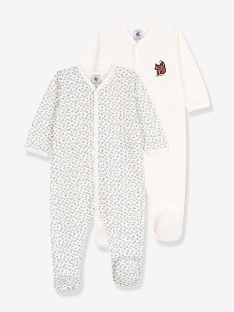 Lot de 2 pyjamas dors-bien bébé en coton bio PETIT BATEAU blanc 1 - vertbaudet enfant 