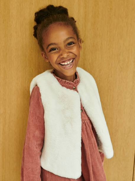 Gilet sans manches fille fausse fourrure BLANC CLAIR UNI+marron imprimé 1 - vertbaudet enfant 
