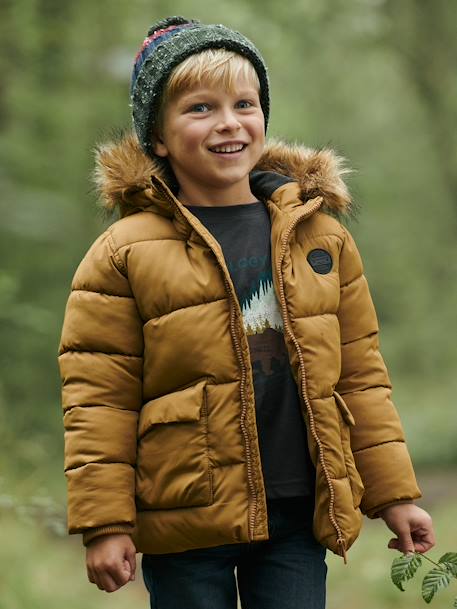 Doudoune à capuche doublée polaire avec gants ou moufles garçon BLEU+MORDORE 14 - vertbaudet enfant 