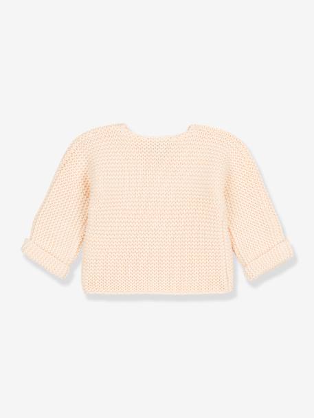 Cardigan bébé tricot point mousse en coton bio PETIT BATEAU blanc+rose 2 - vertbaudet enfant 