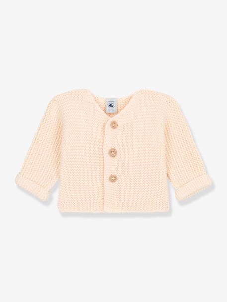 Cardigan bébé tricot point mousse en coton bio PETIT BATEAU blanc+marine+rose 1 - vertbaudet enfant 