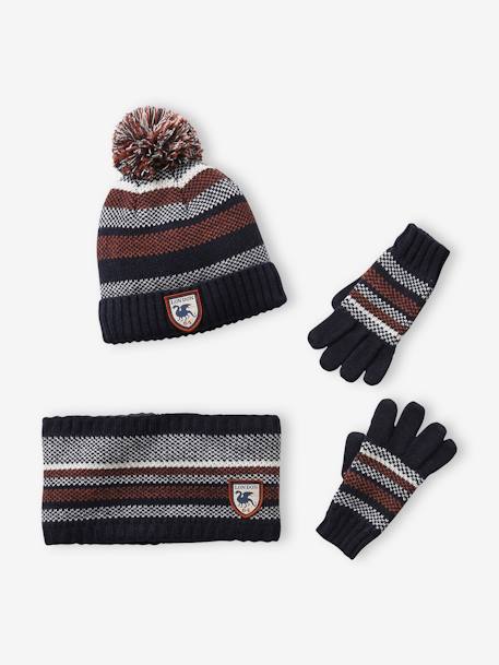 Garçon-Accessoires-Ensemble garçon bonnet + snood + gants rayés