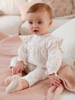 Bébé-Salopette, combinaison-Combinaison volantée en gaze de coton bébé doublée