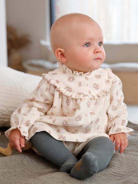 Robe en gaze de coton bébé avec bloomer beige imprimé 2 - vertbaudet enfant 