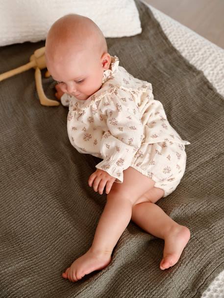 Robe en gaze de coton bébé avec bloomer beige imprimé 1 - vertbaudet enfant 