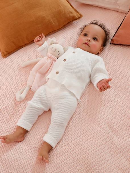 Ensemble mixte en tricot gilet et pantalon bébé blanc+gris ardoise+gris clair chiné 1 - vertbaudet enfant 