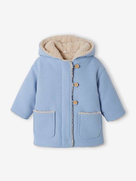 Manteau en drap de laine bébé doublé de fausse fourrure bleu ciel 1 - vertbaudet enfant 