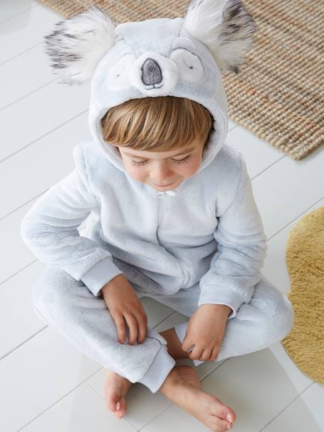 Surpyjama koala en velours enfant gris clair chiné 1 - vertbaudet enfant 