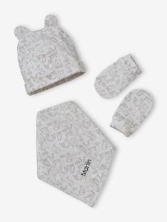 Bébé-Accessoires-Ensemble bonnet + moufles + foulard + sac bébé en maille imprimée